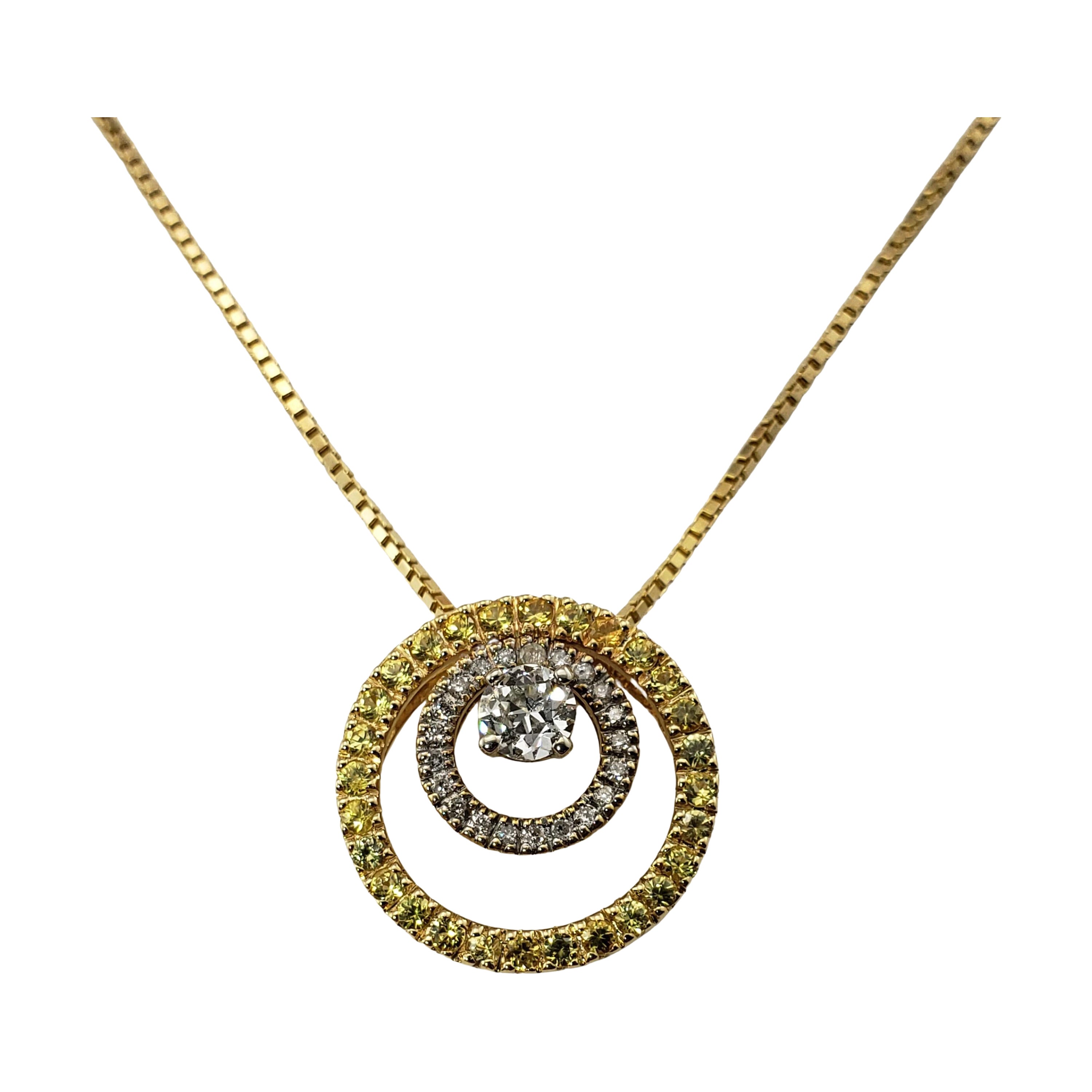 14 Karat Yellow, White Gold Diamond & Yellow Sapphire Pendant Necklace For Sale