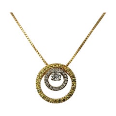 Vintage 14 Karat Yellow, White Gold Diamond & Yellow Sapphire Pendant Necklace