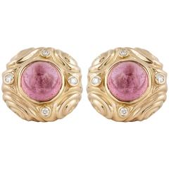 18K Rose Quartz Diamond Earrings 3