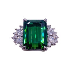 Estate 12.64 Carat Tourmaline and Diamond Platinum Cocktail Ring