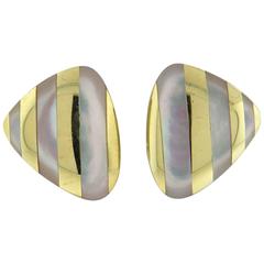 Angela Cummings Mother of Pearl Inlay Gold Earrings 1