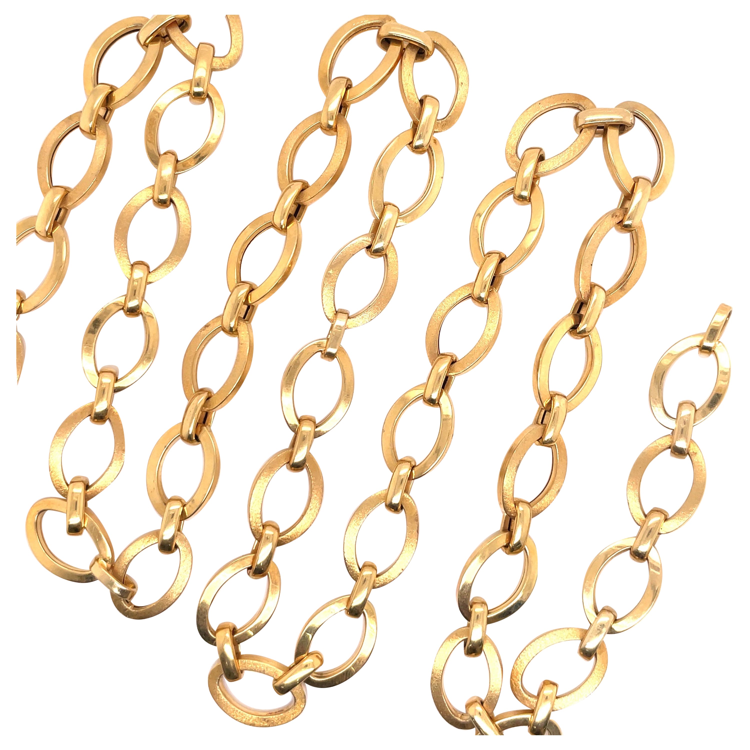 14 Karat Yellow Gold Satin & Polish Link Necklace 34.2 Grams Italian For Sale