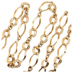 14 Karat Yellow Gold Link Necklace & Double Bracelets 30.2 Grams