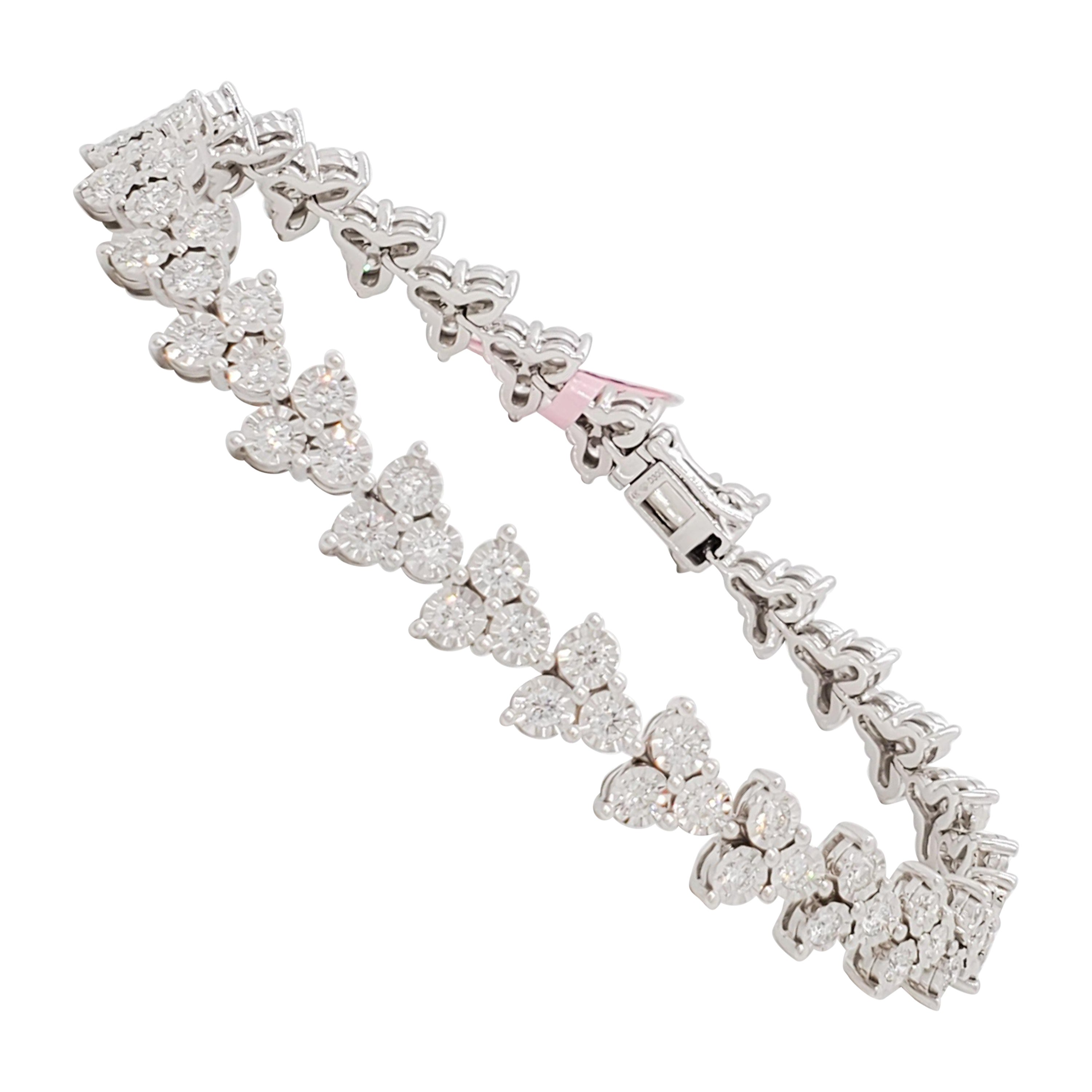 White Diamond Triangle Design Bracelet in 14k White Gold For Sale
