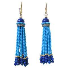 Lapis Lazuli and Turquoise bead tassel earrings