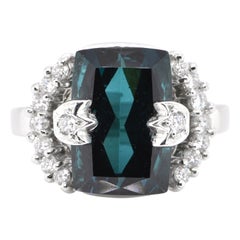 7.07 Ring aus Platin mit natürlichem blauem Turmalin und Diamanten