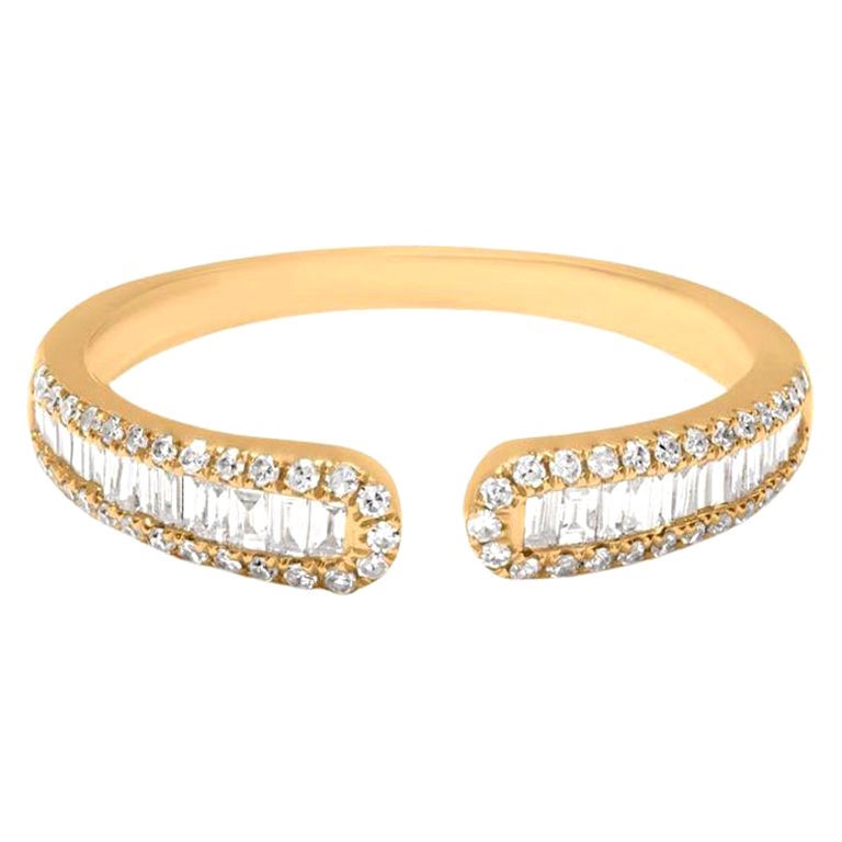 Luxle 0.30 Cttw. Baguette and Round Diamond Cuff Ring in 14k Yellow Gold