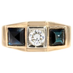 1930s Art Deco 18 Karat Yellow Gold Sapphires Diamond Garter Ring