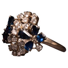 Statement Vintage Bombe Diamond and Sapphire Ring, Vintage Diamond Butterfly Rin