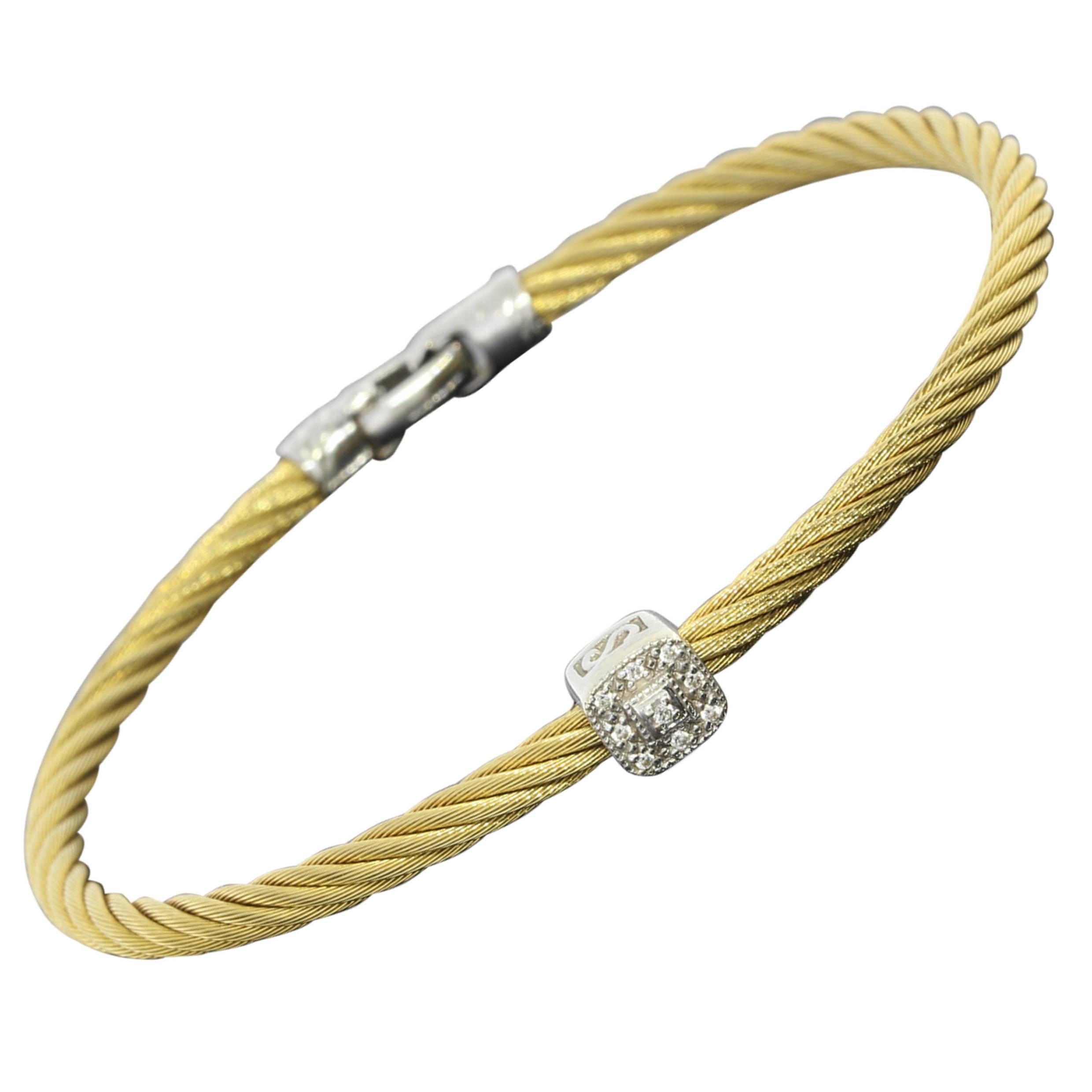 Charriol Single Diamond Station Stainless Steel Gold Cable Bracelet