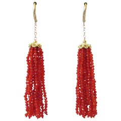 Marina J Faceted Carnelian Dangle Tassel Earrings with Gold Filigree Cap