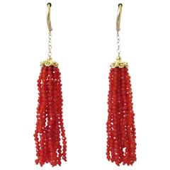 Faceted Carnelian Dangle Tassel Earrings with Gold Filigree Cap 4