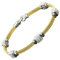 Charriol Multi Diamond Station Stainless Steel Gold Cable Bracelet 