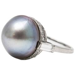 Elegant Edwardian Coloured Natural Pearl Diamond Platinum Ring