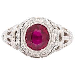 2.00 Carat Ruby Diamond Filigree Platinum Ring 2.00 Carat Ruby Diamond Filigree Platinum Ring