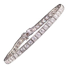 Bracelet tennis ancien Art déco en platine avec lignes de diamants européens anciens