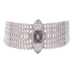 Marina J Woven Pearl Choker with 14k Gold Vintage Centerpiece and Diamond