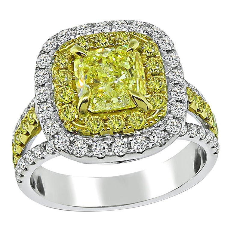 GIA Certified 1.51ct Fancy Yellow Diamond 18k Gold Engagement Ring For Sale