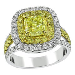 Vintage GIA Certified 1.51ct Fancy Yellow Diamond 18k Gold Engagement Ring