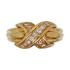 Vintage 1990s Tiffany & Co. 18 Karat Gold & Diamond 'X' Ring
