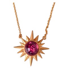 2.9 Carat Pink Tourmaline Cabochon 18kt Gold Star Necklace by Lauren Harper