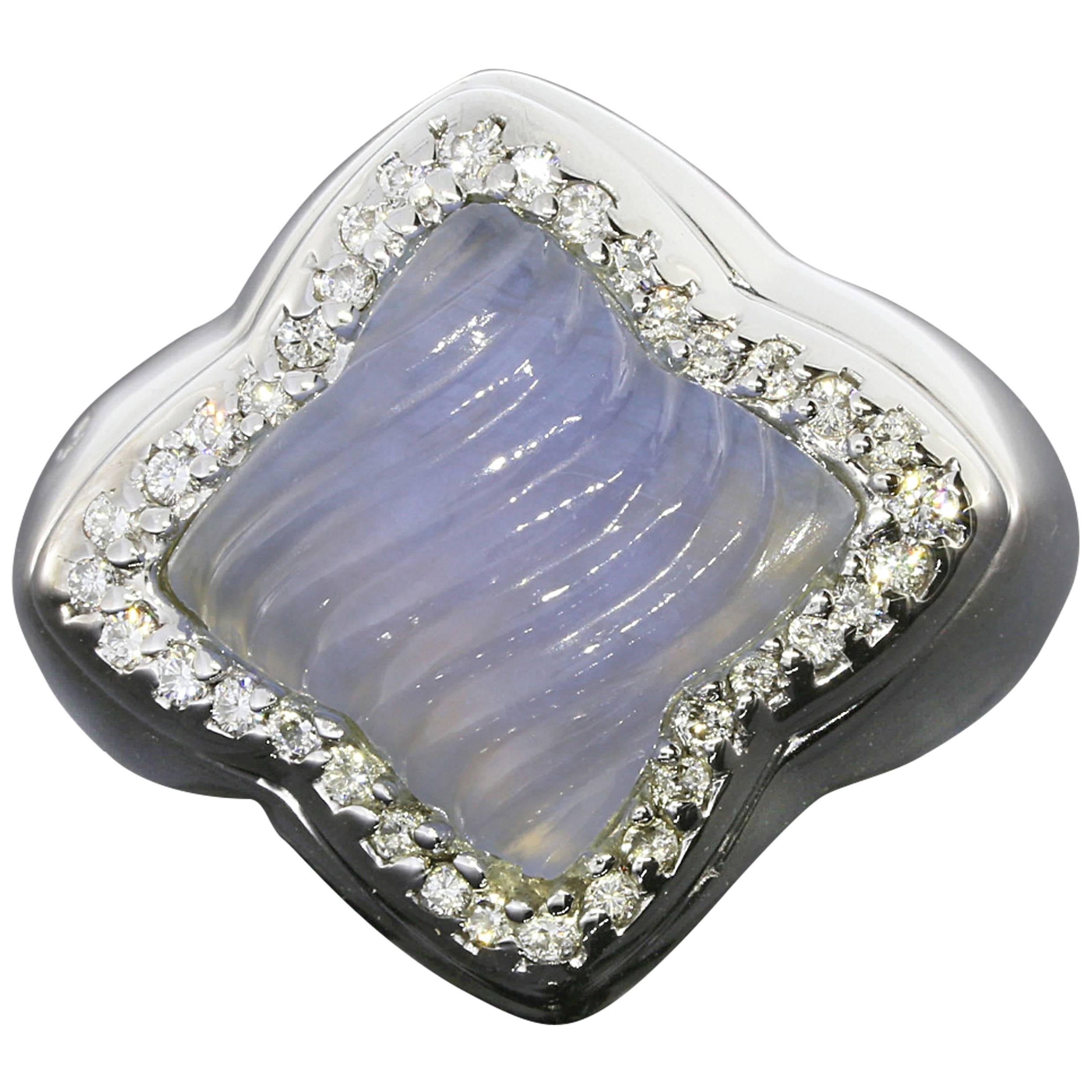 David Yurman Chalcedony Diamond Gold Quatrefoil Ring
