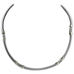David Yurman Sterling Silver Gold Cable Station Necklace