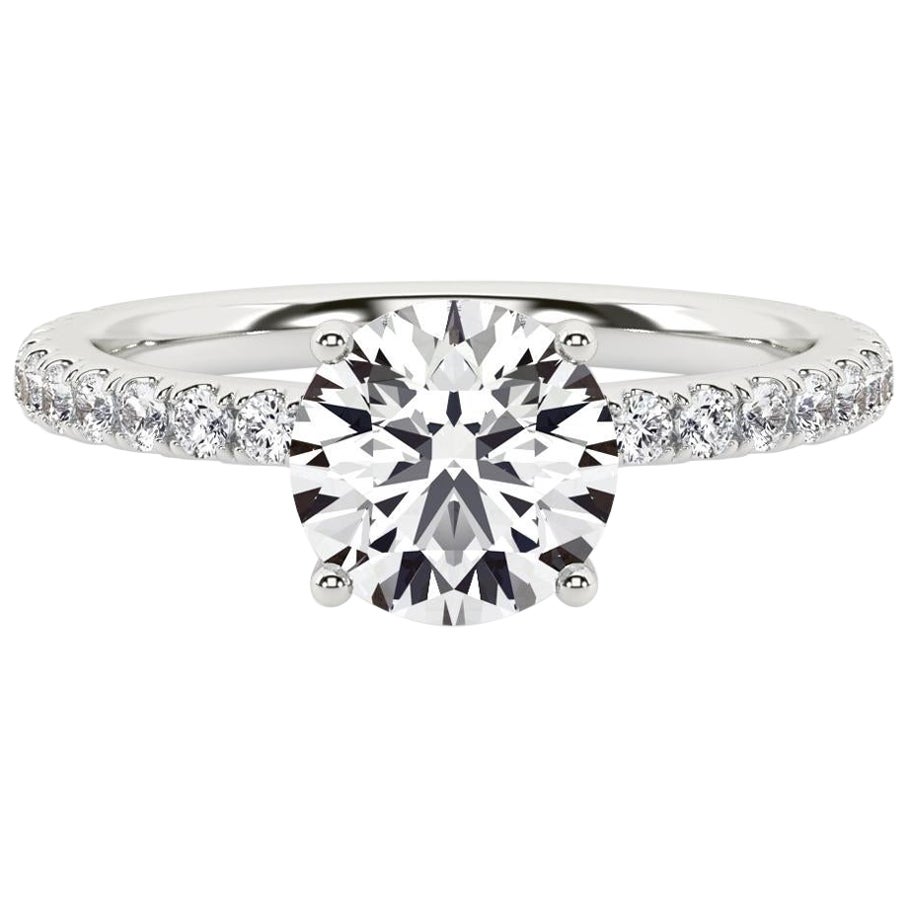 3 Carat Round Engagement Ring with Delicate Pave Setting Platinum