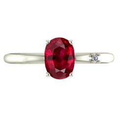 14k Gold Ring with Ruby and Diamond, Ruby Stackable Ring