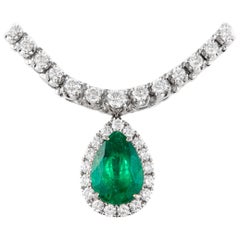 14,35 Karat Smaragd & Diamant-Tropfen-Tennis-Halskette 18k Weißgold