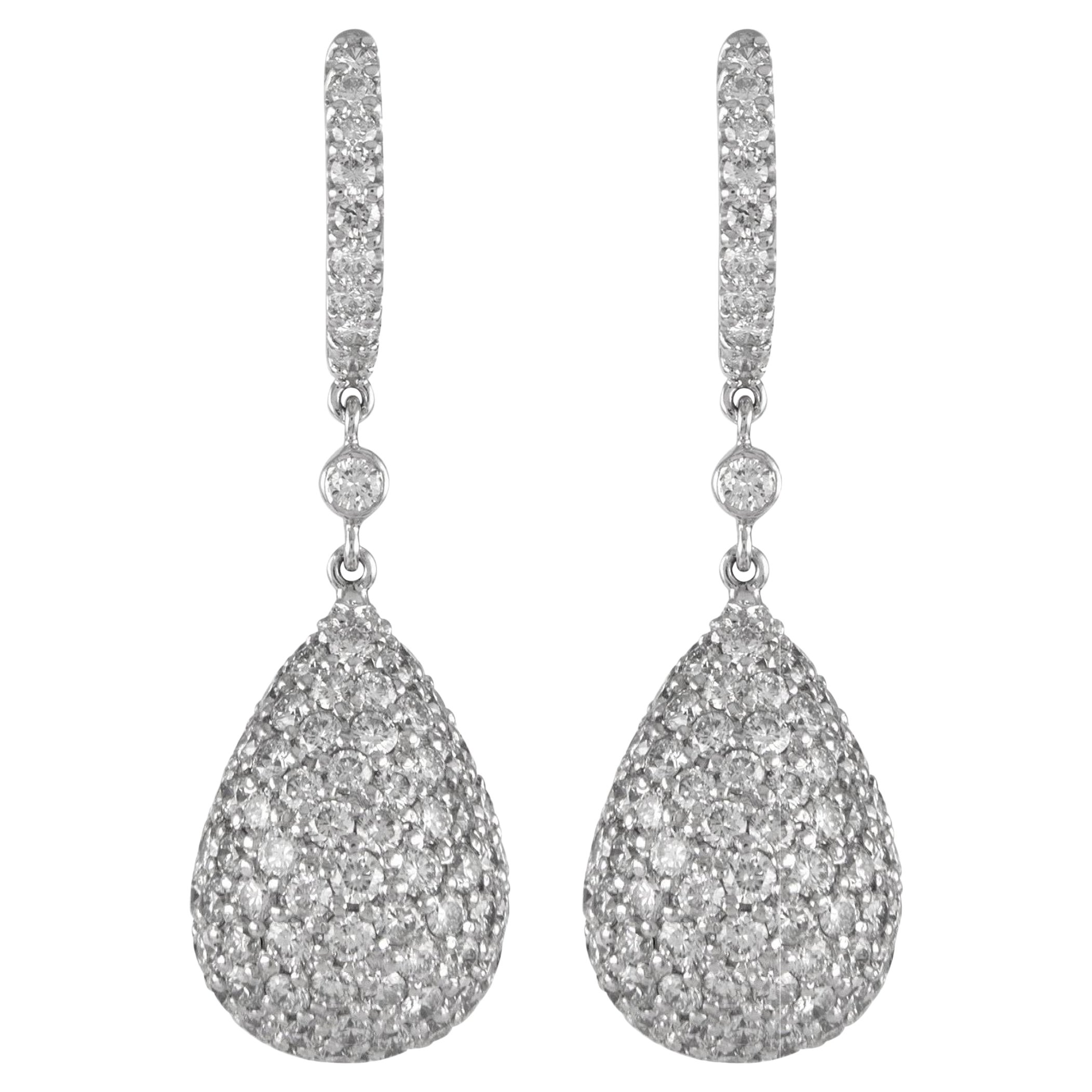 9.50ct Diamond Domed Pear Pave Earrings 18k White Gold