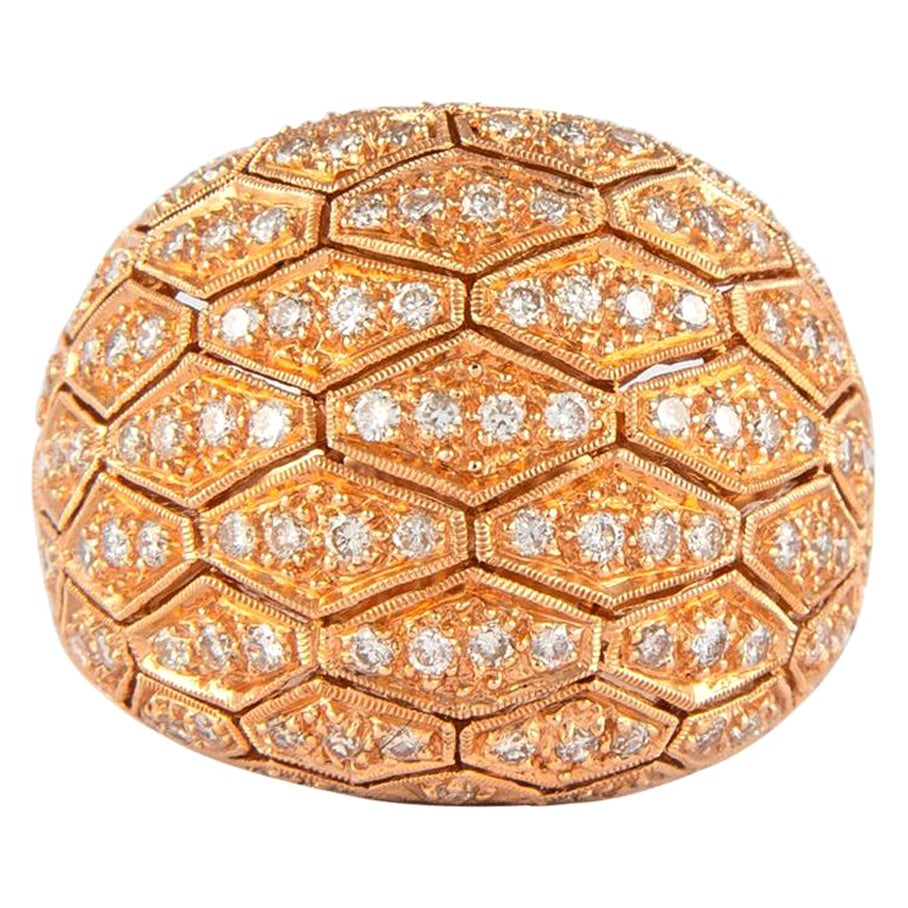 1.15 Carat Domed Diamond Patterned and 18 Karat Rose Gold Cocktail Ring For Sale