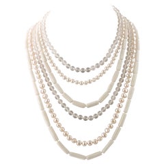 Freshwater Pearls White Agate Rock Crystal 925 Silver Deco Multistrand Necklace