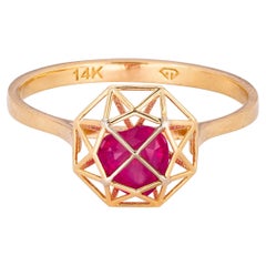 14k Gold Ring with Heart Shape Ruby Heart in Prison Ring