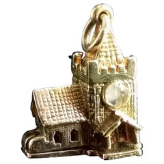 Vintage 9 Karat Yellow Gold Church Charm Pendant, Wedding, Stanhop