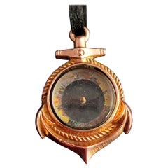 Antique 9k Rose Gold Compass Pendant, Anchor, Nautical Fob