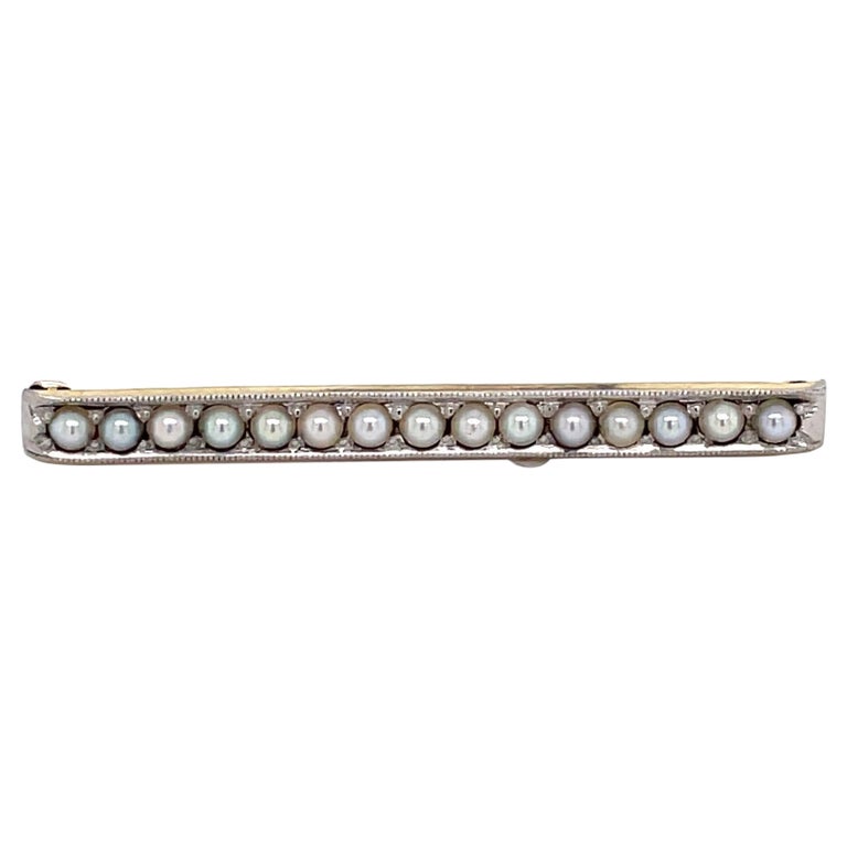 Vintage Petite Pearl Gold Bar Pin Brooch For Sale