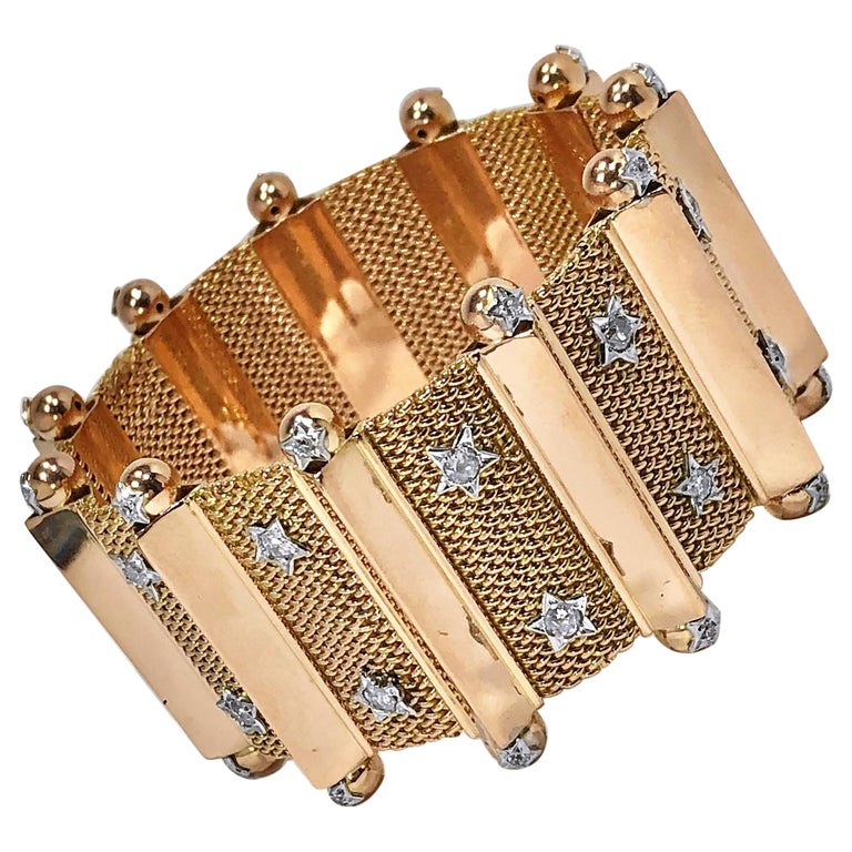 Bracelet Vintage Rétro - Couleur Argent Avec Cristaux & Étoiles - État Impeccable