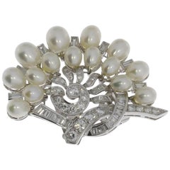 Art Deco Pearl Diamond Gold Brooch Clip