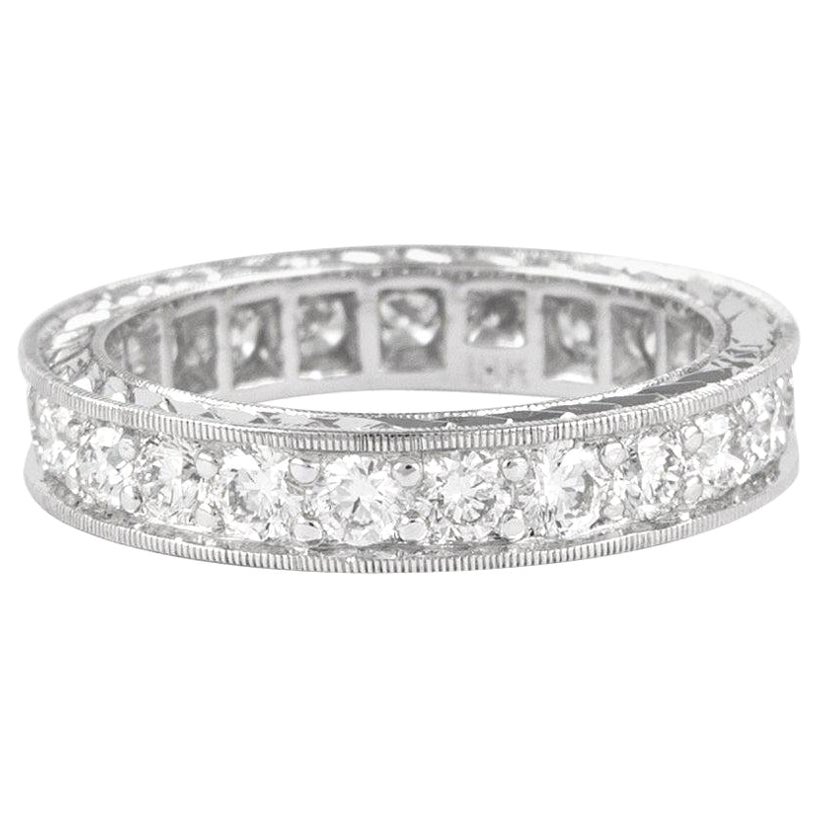 Alexander 1.69 Carat Diamond Eternity Band 18k White Gold with Filigree Work For Sale