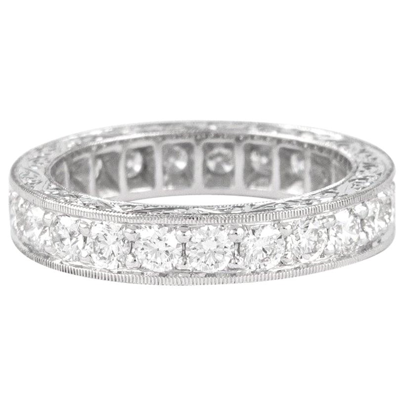 Alexander 1.62 Carat Diamond Eternity Band 18k White Gold with Filigree Work For Sale