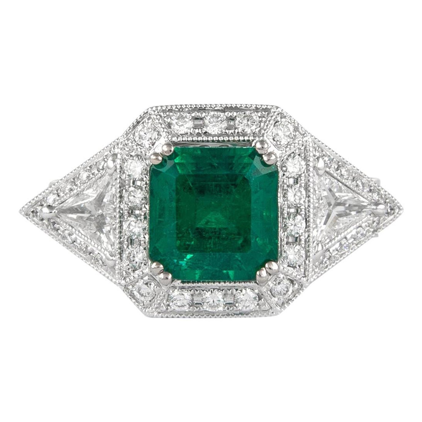 Alexander 2.50 Carat Emerald with Diamonds Ring 18 Karat Gold For Sale