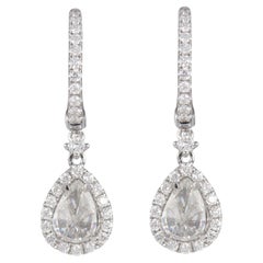 1.83ct Upside-Down Old Mind Pear Diamond Drop Earrings with Halo 18k White Gold