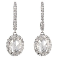 2.85ct Oval Rose Cut Diamond Drop Earrings with Halo 18k White Gold