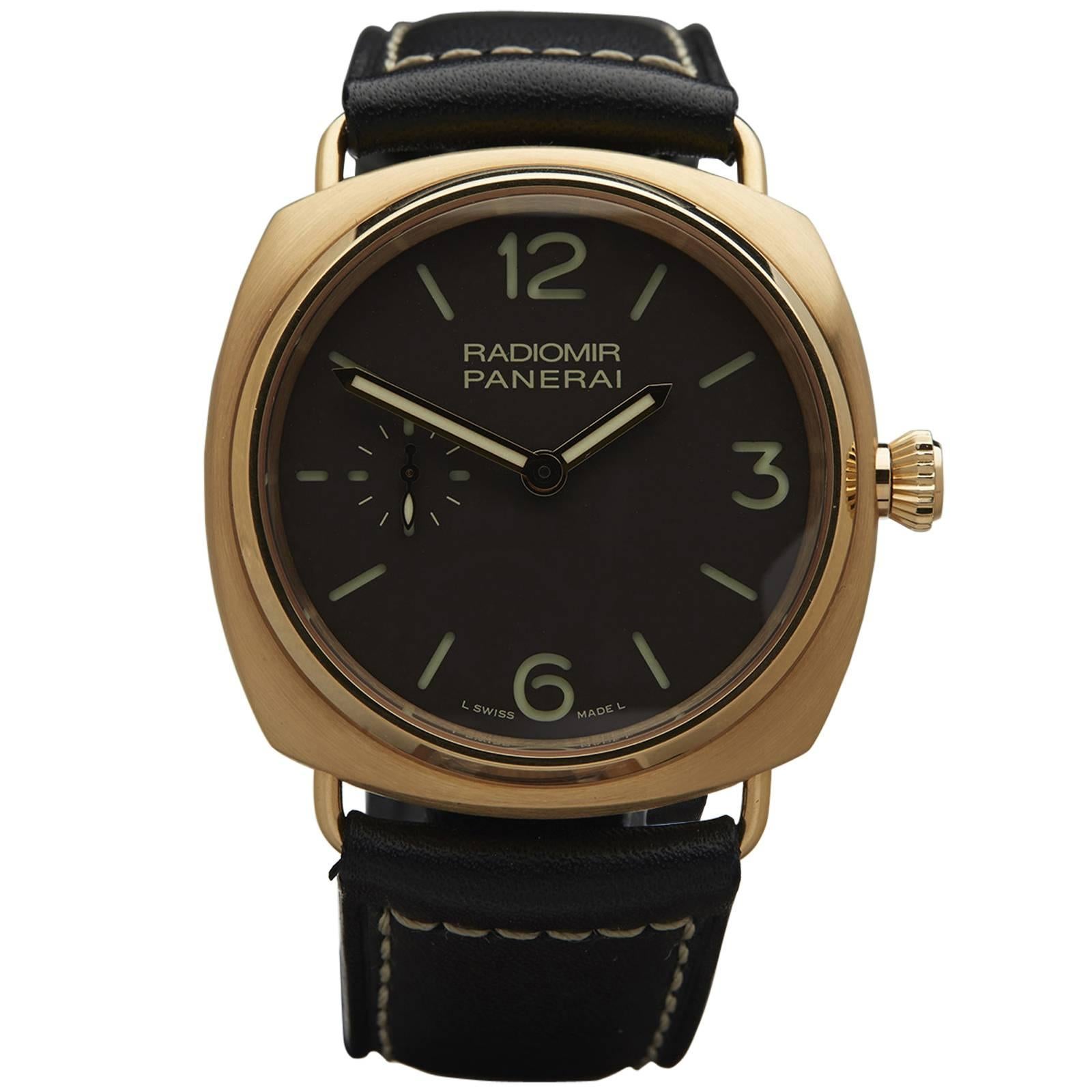 Panerai Rose Gold Radiomir Special Edition Mechanical Wind Wristwatch