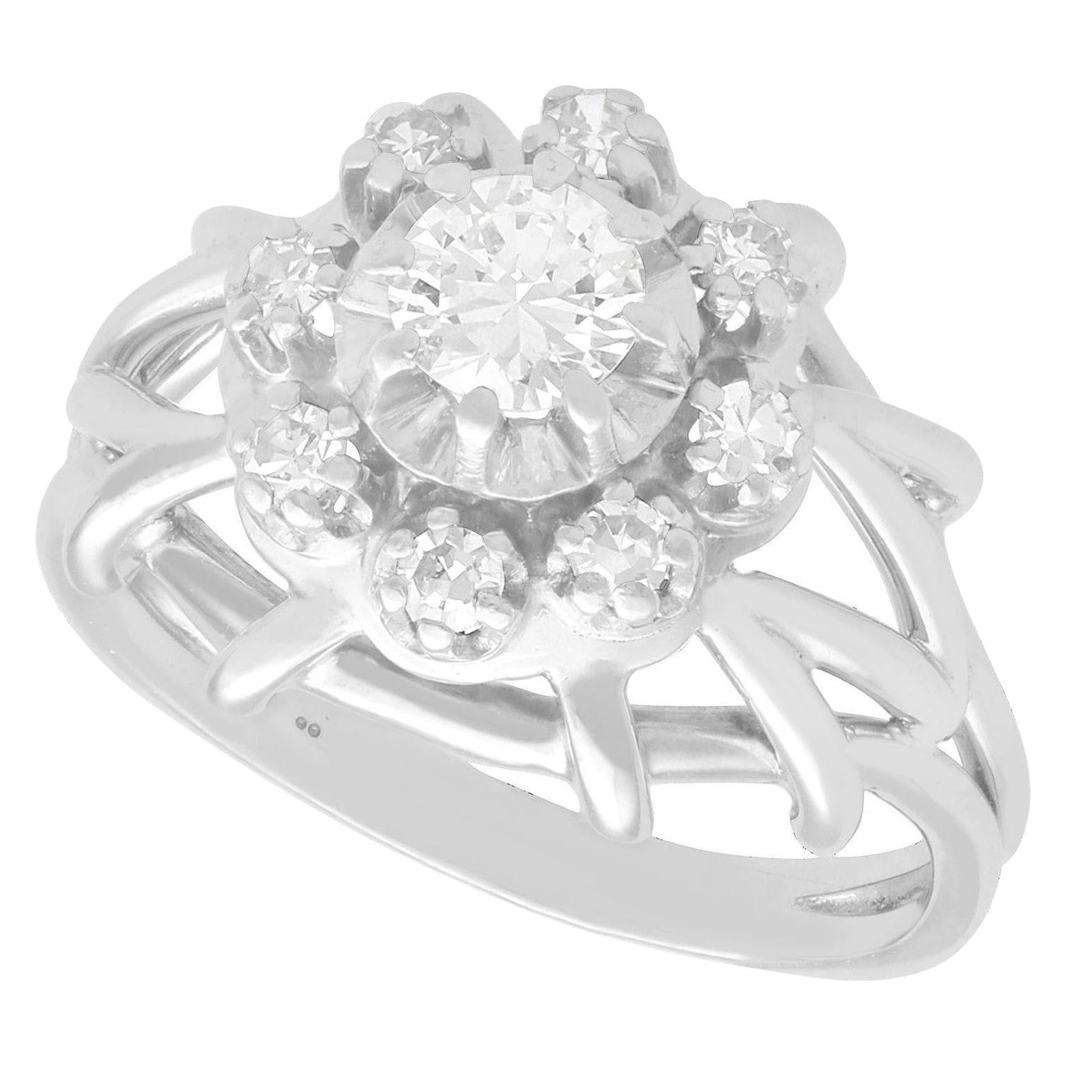 Antique Diamond and White Gold Cluster Engagement Ring, circa 1935