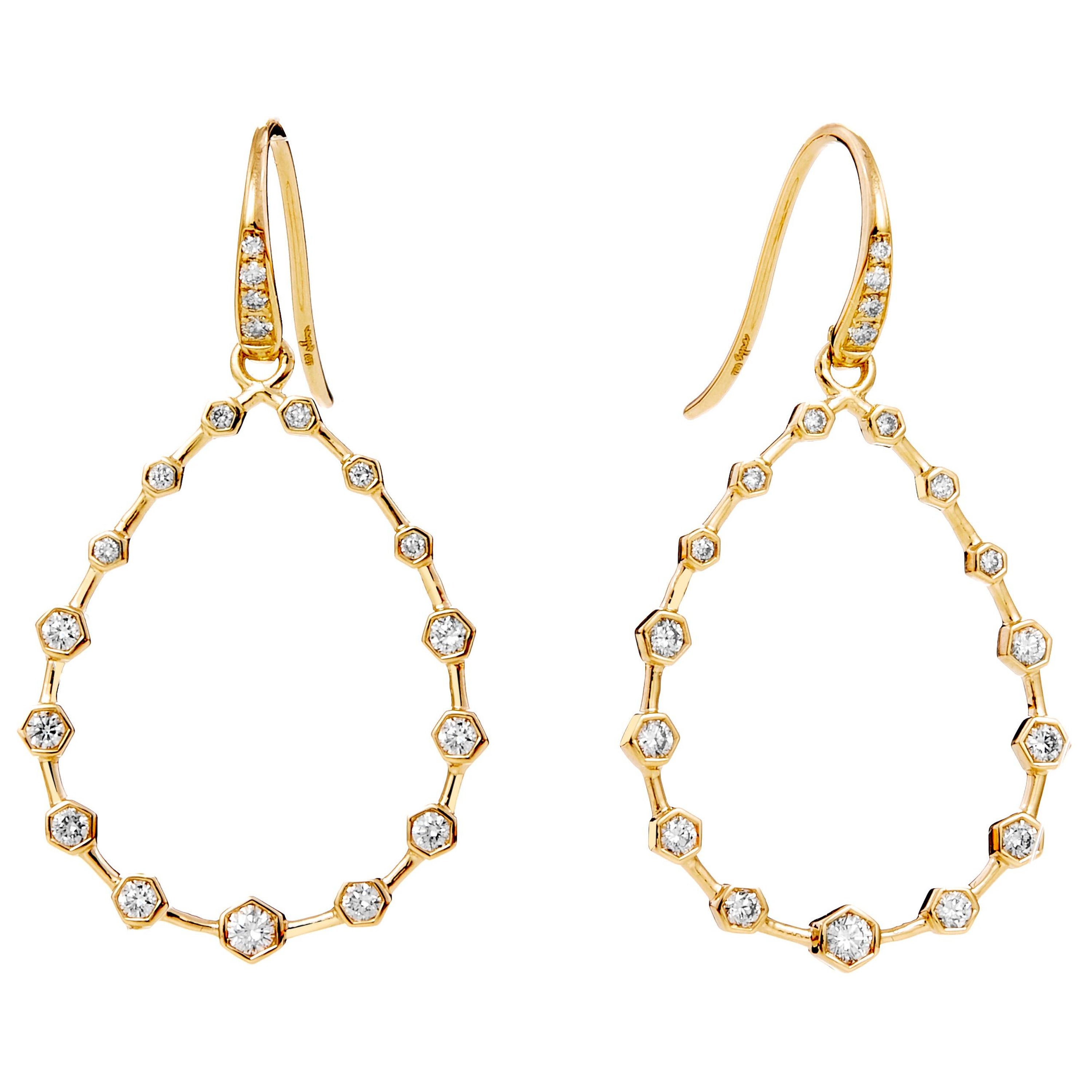 Syna Yellow Gold Hex Earrings with Diamonds