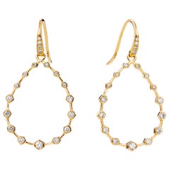 Syna Yellow Gold Hex Earrings with Champagne Diamonds