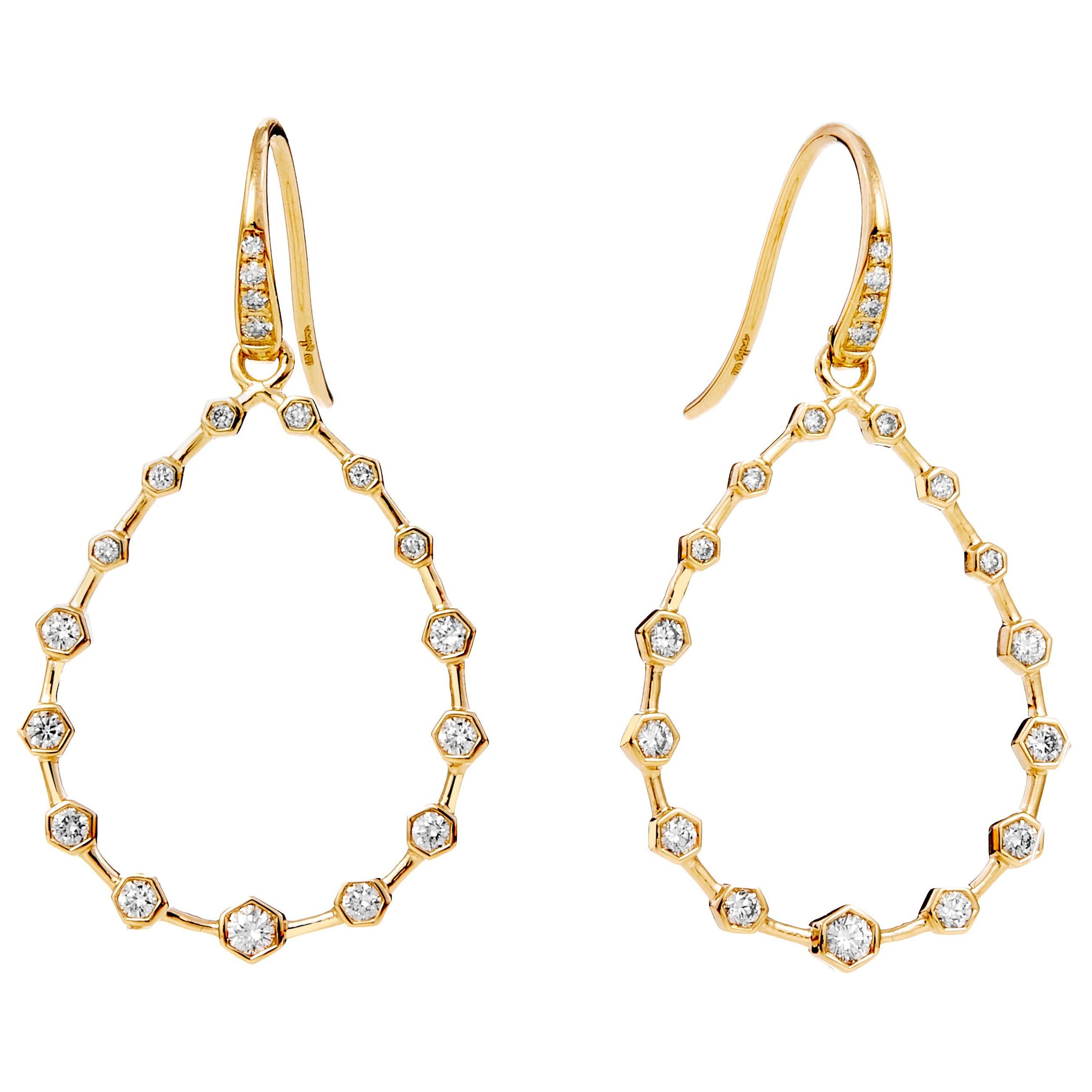 Syna Yellow Gold Hex Earrings with Diamonds
