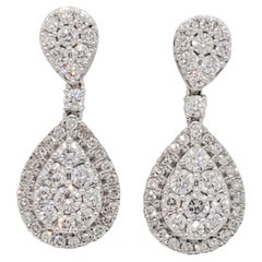 Pendants d'oreilles en or blanc 14 carats avec diamants blancs pavés